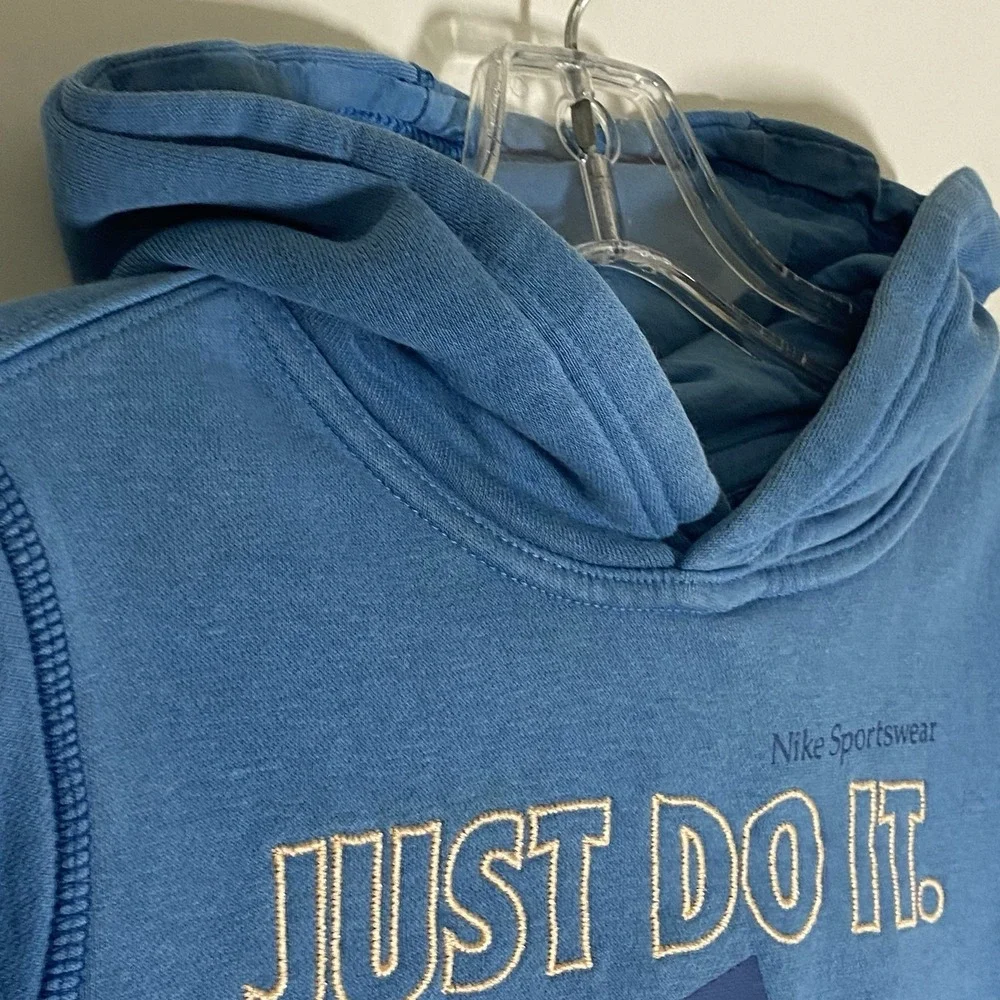 Nike Hoodie Boys Small Blue Swoosh Pullover Embroidered Just Do It Athletic Nice